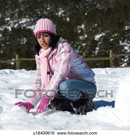 Stock Photograph - Woman, Young, Young woman, Beautiful, Winter, Clothes, Winter clothes. Fotosearch