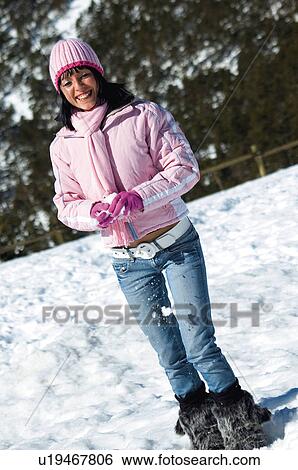 Stock Photograph - Woman, Young, Young woman, Beautiful, Winter, Clothes, Winter clothes. Fotosearch