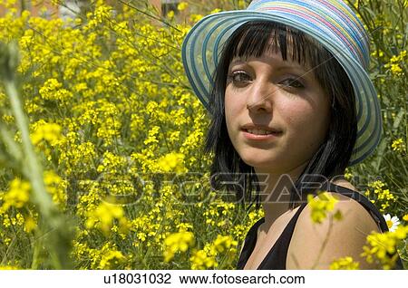 Woman, Young, Nature, Country, Flowers, Country of flowers, Yellow View Large Photo Image Stock Image - Woman, Young, Nature, Country, Flowers, Country of flowers, Yellow. Fotosearch