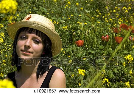 Woman, Young, Nature, Country, Flowers, Country of flowers, Yellow View Large Photo Image Stock Photo - Woman, Young, Nature, Country, Flowers, Country of flowers, Yellow. Fotosearch