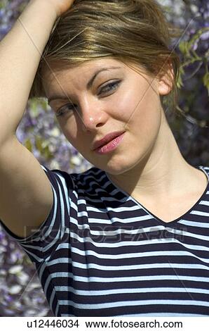 Picture - Woman, Young, Nature, Country, Flowers, Beauty, Blond. Fotosearch