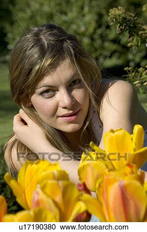 Woman, Young, Nature, Country, Flowers, Beauty, Blond View Large Photo Image Stock Image - Woman, Young, Nature, Country, Flowers, Beauty, Blond. Fotosearch