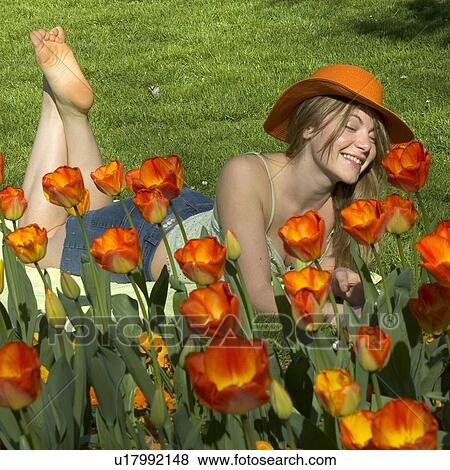 Woman, Young, Nature, Country, Flowers, Beauty, Blond View Large Photo Image Stock Photo - Woman, Young, Nature, Country, Flowers, Beauty, Blond. Fotosearch