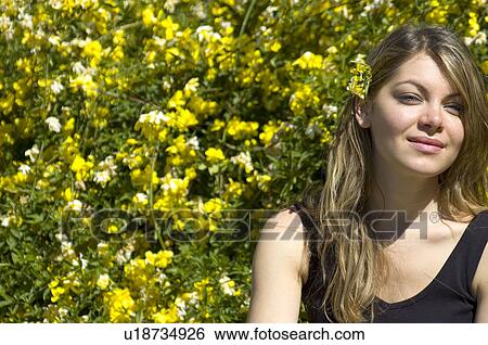 Woman, Young, Nature, Country, Flowers, Beauty, Blond View Large Photo Image Stock Photograph - Woman, Young, Nature, Country, Flowers, Beauty, Blond. Fotosearch