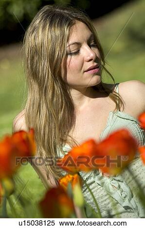 Stock Photography - Woman, Young, Nature, Country, Flowers, Beauty, Blond. Fotosearch