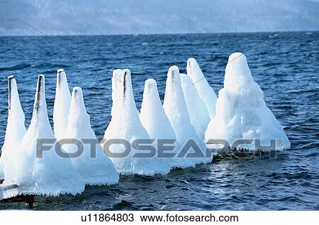 Stock Image - Snow Cones At Lake Shikotsu. Fotosearch
