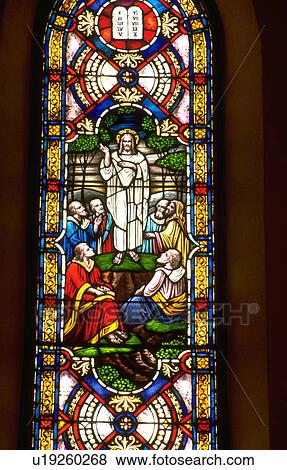 Jesus preaching to the disciples on stained glass window View Large Photo Image Stock Photo - Jesus preaching to the disciples on stained glass window. Fotosearch