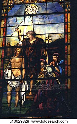 Stained glass of the baptism of Jesus by John the Baptist View Large Photo Image Stock Photo - Stained glass of the baptism of Jesus by John the Baptist. Fotosearch
