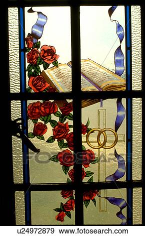 Wedding rings Bible cross and flowers on stained glass View Large Photo Image Stock Photo - Wedding rings Bible cross and flowers on stained glass. Fotosearch