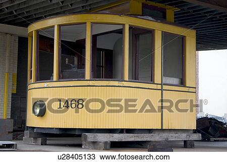 Stock Image - Electric streetcar that traveled the city streets in the first half of the 1900s. Fotosearch