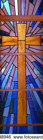 Gold cross on stained glass window View Large Photo Image Stock Photograph - Gold cross on stained glass window. Fotosearch