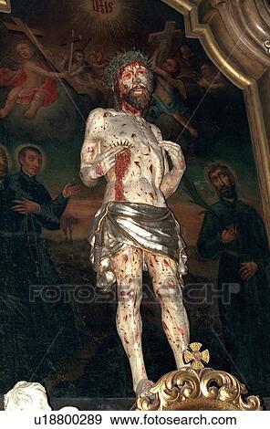 Statue of Jesus bleeding wearing crown of thorns View Large Photo Image Stock Photo - Statue of Jesus bleeding wearing crown of thorns. Fotosearch