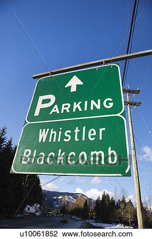 Stock Image - Signs for Whistler Blackcomb. Fotosearch