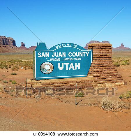 Stock Photo - Welcome sign in desert for San Juan . Fotosearch