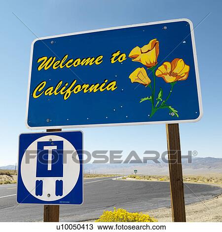 Stock Image - Welcome to California sign. Fotosearch