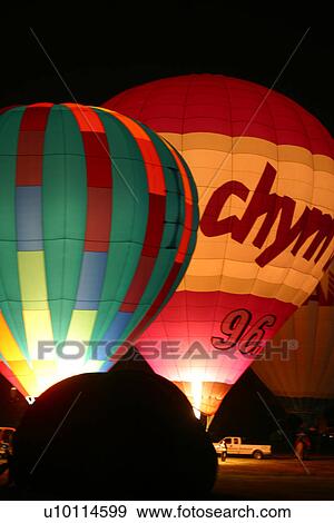 Stock Photo - Gatineau Hot Air Balloon Festival, Quebec Canada -night glow. Fotosearch