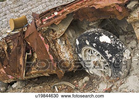 Stock Image - Brown, Damaged, Close-Up, Car, Abandoned. Fotosearch