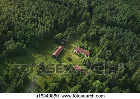 Stock Image - construction, aerial view, cabin, building, appearance, aerial. Fotosearch