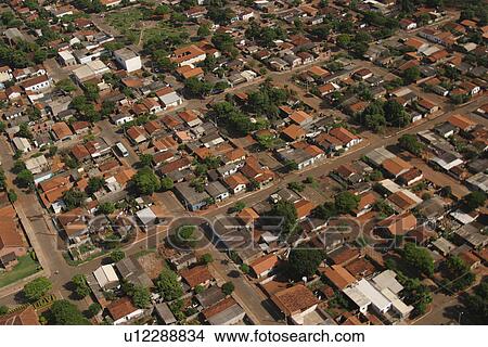 Picture - country side, dwellings, aerial view. Fotosearch