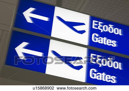 Airport, Close-Up, Blue, Arrow Sign, Airplane View Large Photo Image Stock Image - Airport, Close-Up, Blue, Arrow Sign, Airplane. Fotosearch