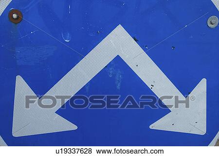 Stock Photo - Blue, Day, Close-Up, Caution, Arrows. Fotosearch
