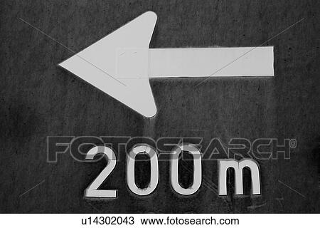 Stock Image - B&W, distance, white, back, 200, arrow. Fotosearch