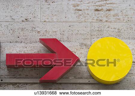 Stock Photo - marking, detail, signal, arrow, red, yellow. Fotosearch