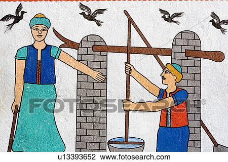 Stock Image - Close-Up, Bird, Bucket, Brick Wall, Brick, Avian. Fotosearch