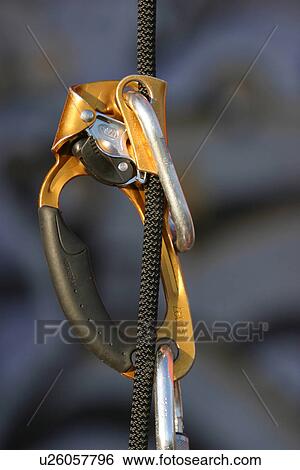 Stock Photograph - outdoors, rescue, fitness, extreme sport, rope, clasp. Fotosearch
