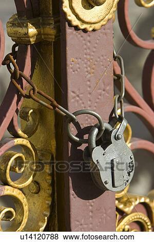 Stock Photo - Chain, Closed, Close-Up, Iron, Lock. Fotosearch