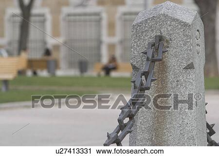 Stock Image - outdoor, barrier, barricade, iron, pointed, sharp. Fotosearch