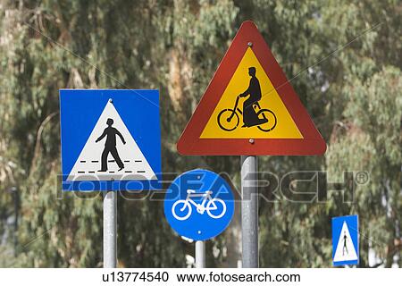 Stock Image - Bicycle, Blue, Circle, Close-Up, Crossing Sign. Fotosearch