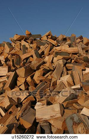 Stock Image - wood, wooden, pile, heap, fuel, raw material. Fotosearch
