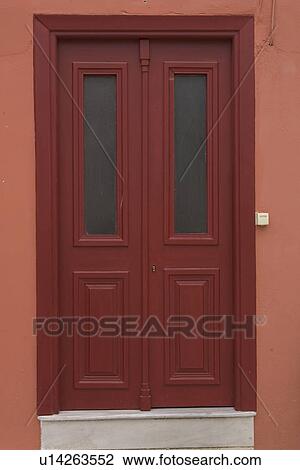 Stock Image - Brown, Close-Up, Day, Door, Doorbell. Fotosearch