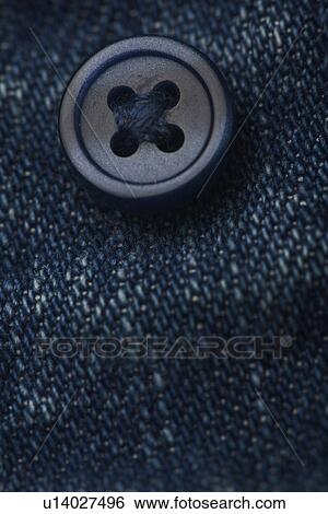 Stock Photograph - Blue, Button, Close-Up, Denim, Fabric. Fotosearch