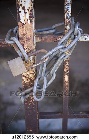 Stock Photography - Closed, Barricade, Chain, Black, Barrier, Attached. Fotosearch
