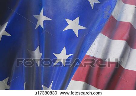 Stock Image - Blue, Fold, Fabric, Close-Up, American Flag. Fotosearch