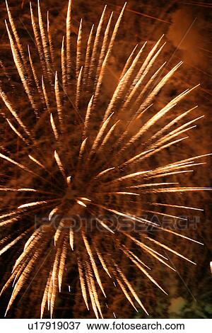 Stock Photo - outdoors, view, pyrotechnics, rockets, explosives, light. Fotosearch
