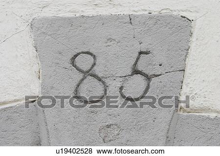Stock Photo - close-up, cement, surface, marking, indication, outdoor. Fotosearch