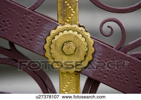 Stock Photo - Close-Up, Gate, Golden, Grille. Fotosearch