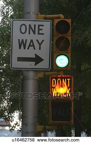 Stock Photo - traffic lights, street lights, lights, post, sign, signboard. Fotosearch