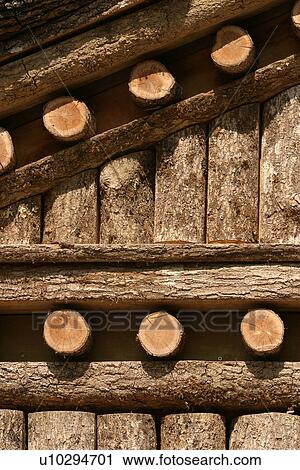 Stock Image - village, natural, environment, arrangement, wood, wooden logs. Fotosearch