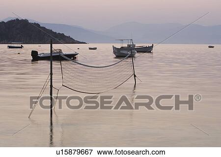 Stock Photo - Boat, Dusk, Equipment, Fishing Equipment, Fishing Net. Fotosearch