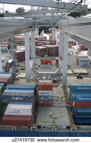 Stock Image - port, harbor, shipping, industry, storage, transportation. Fotosearch