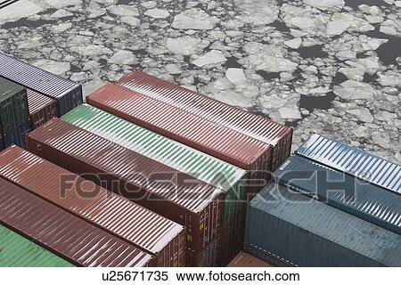 Stock Photography - storage, assembled, pile, piled, outdoors, ice. Fotosearch