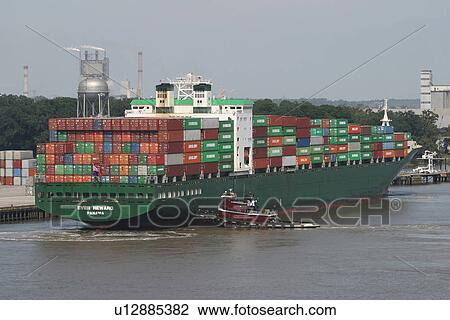 Stock Image - water, ship, transporter, industry, goods, containers. Fotosearch