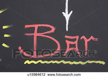 Stock Image - Close-Up, Bar, Chalk, Blackboard, Black, Arrow Sign. Fotosearch