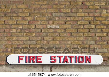 Picture - text, information, close-up, outdoors, signboard, fire station. Fotosearch