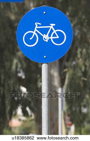 Bicycle, Blue, Circle, Close-Up, Crossing Sign View Large Photo Image Stock Image - Bicycle, Blue, Circle, Close-Up, Crossing Sign. Fotosearch