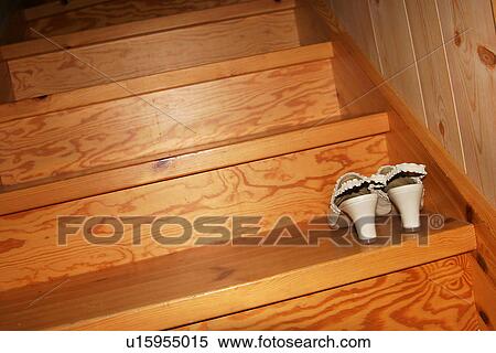 Stock Photography - stairs, steps, wood, wooden, sandals, shoes. Fotosearch